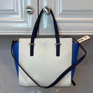 Kate Spade Purse Handbag Leather Crossbody Color Block Blue Satchel Tote Bag